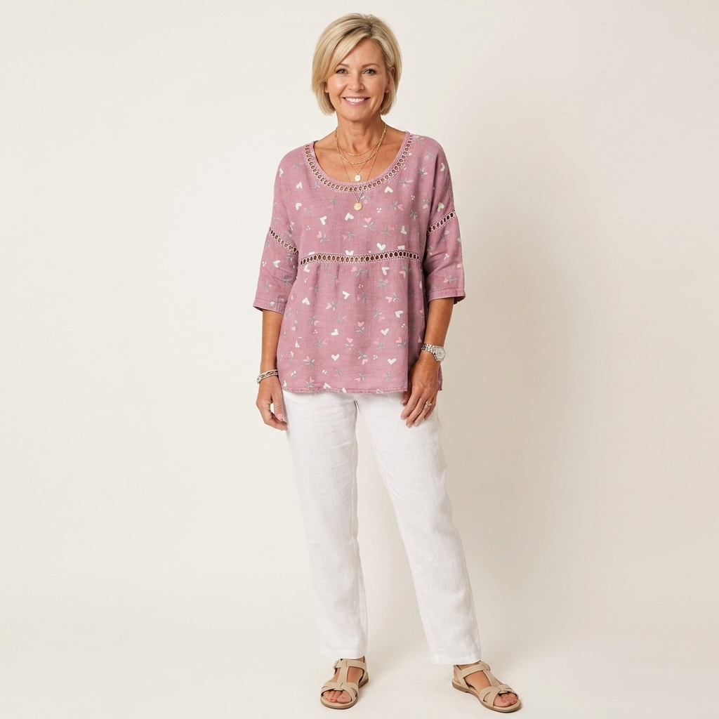 Kelly | Tunic Top With Lace Trim & Three-Quarter Sleeves 3