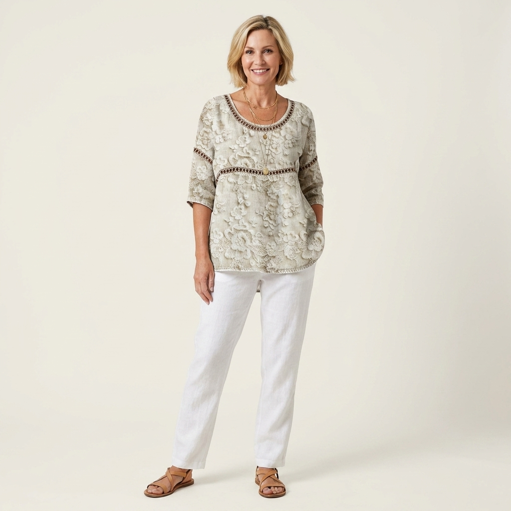 Kelly | Tunic Top With Lace Trim & Three-Quarter Sleeves 12