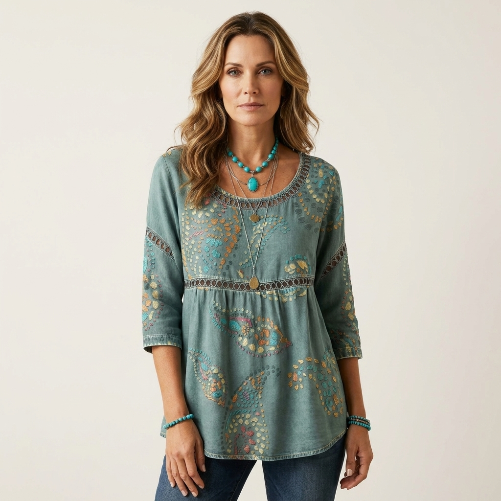 Kelly | Tunic Top With Lace Trim & Three-Quarter Sleeves 13