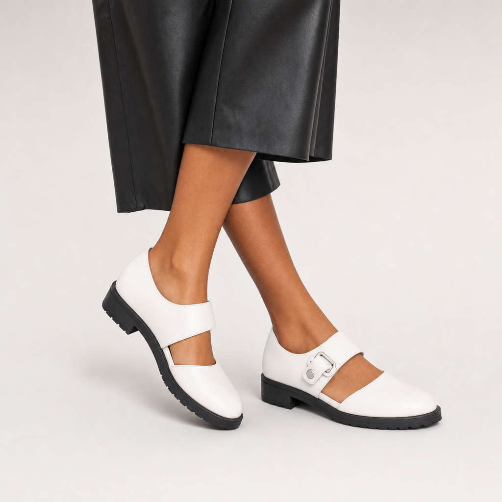 Buckle Strap Cut Out Round Toe Loafers