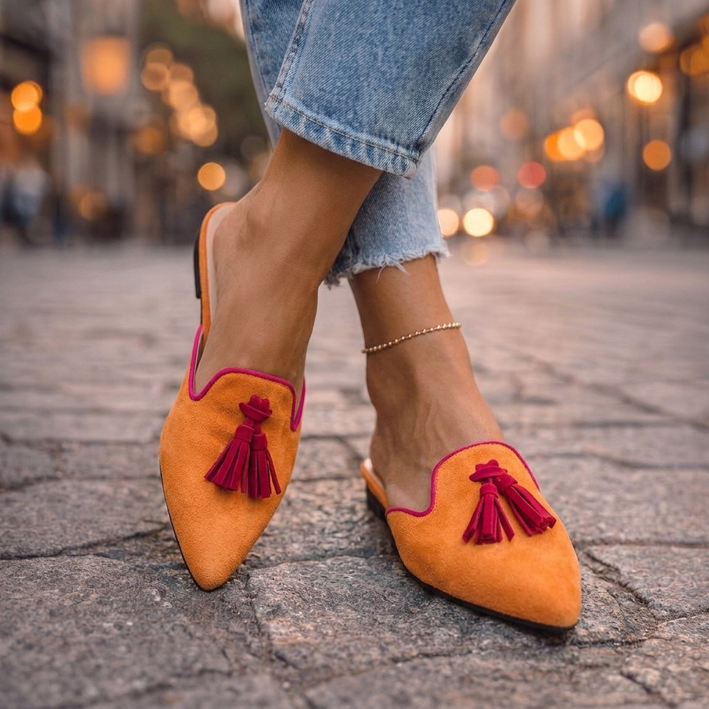 Leopard Print Pointed Toe Tassel Flat Mules