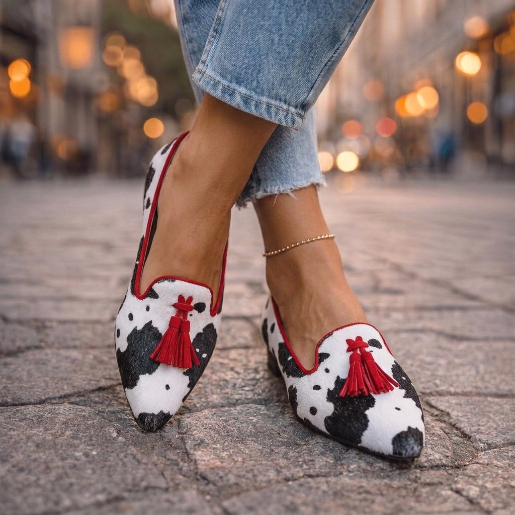 Pointed Toe Tassel Leopard Print Loafers