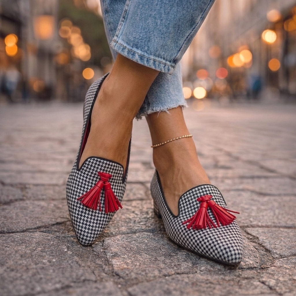 Pointed Toe Tassel Suede Look Loafers
