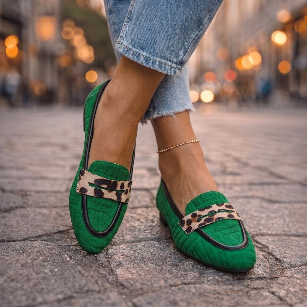 Pointed Toe Leopard Strap Flat Loafers