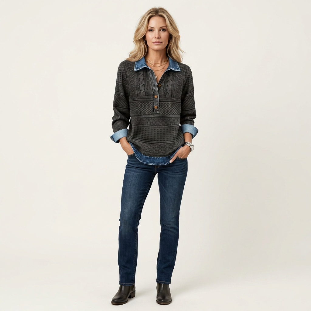 Seluana | Turn-Down Collar Button-Front Loose Sweater 8