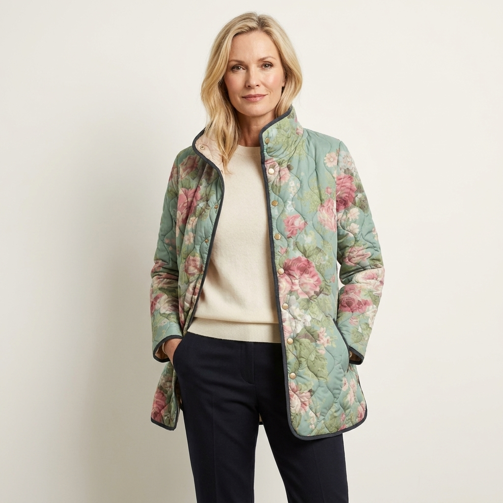 Carys | Retro Floral Patterned Quilted Jacket