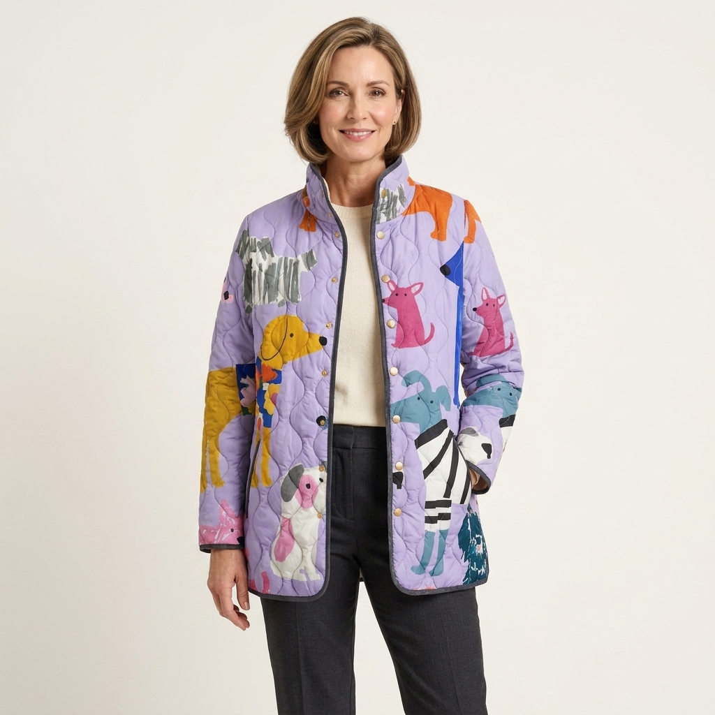 Rhea | Casual Quilted Jacket with Dog Print
