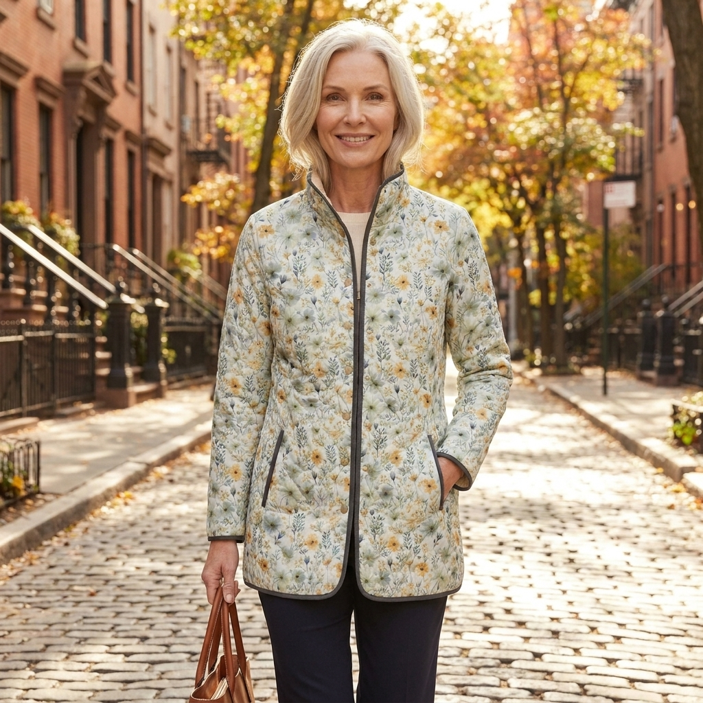 Floral Print Quilted Longline Open Front Jacket