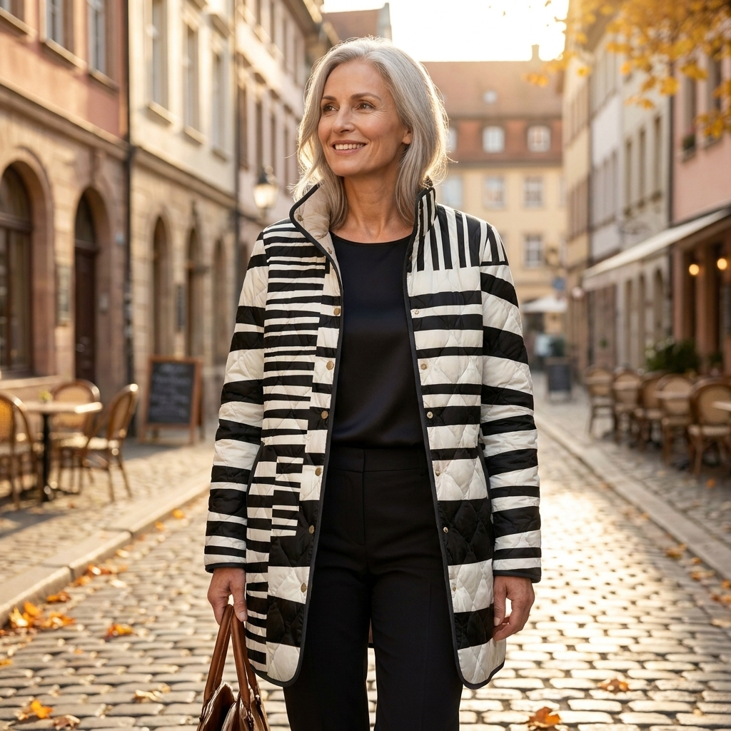Miren | Black and White Abstract Quilted Jacket