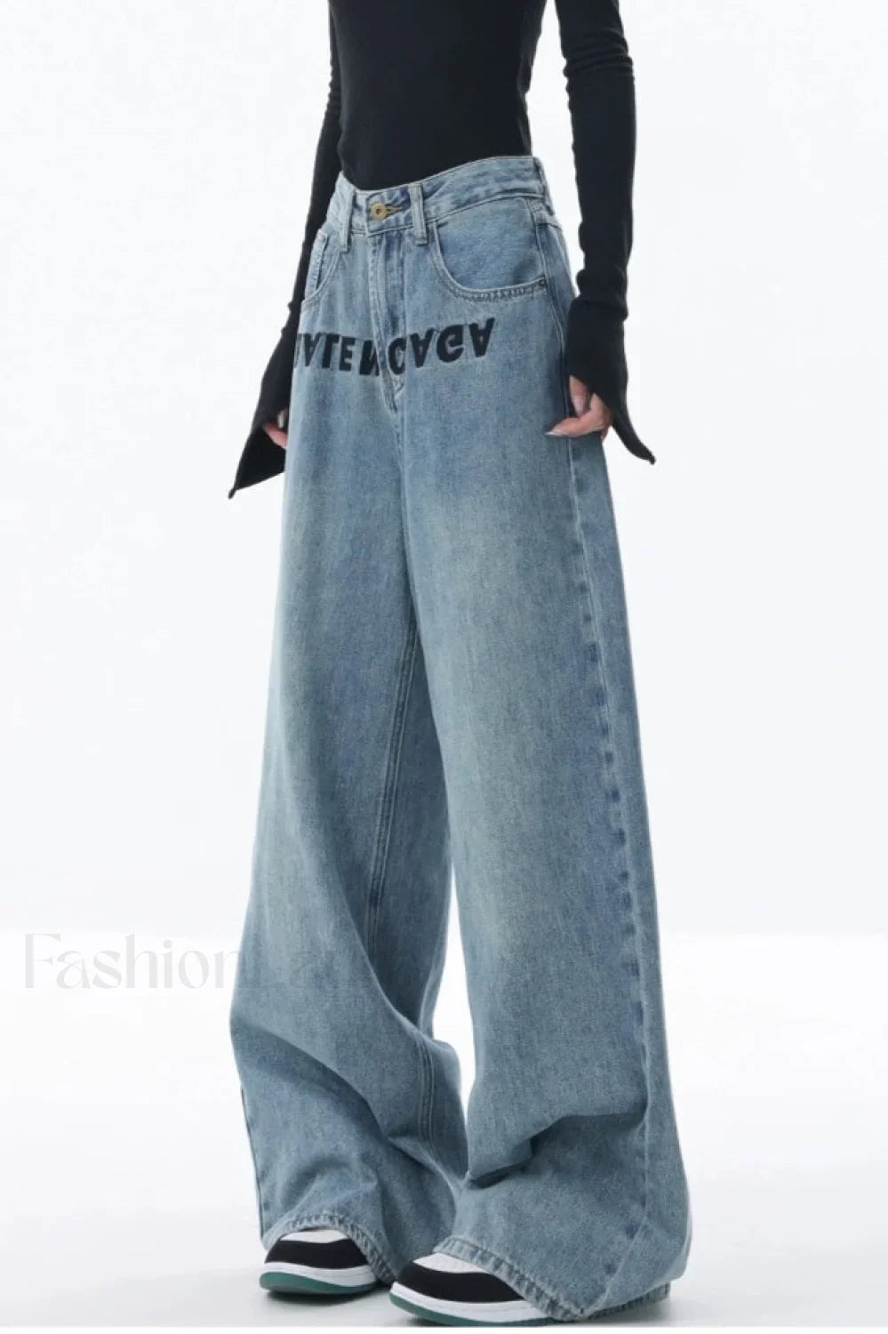 High Rise Embroidered Wide Leg Jeans