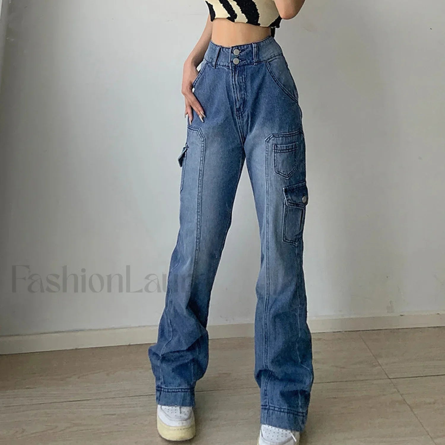 High Rise Loose Pocket Modern Wide Straight Leg Pants