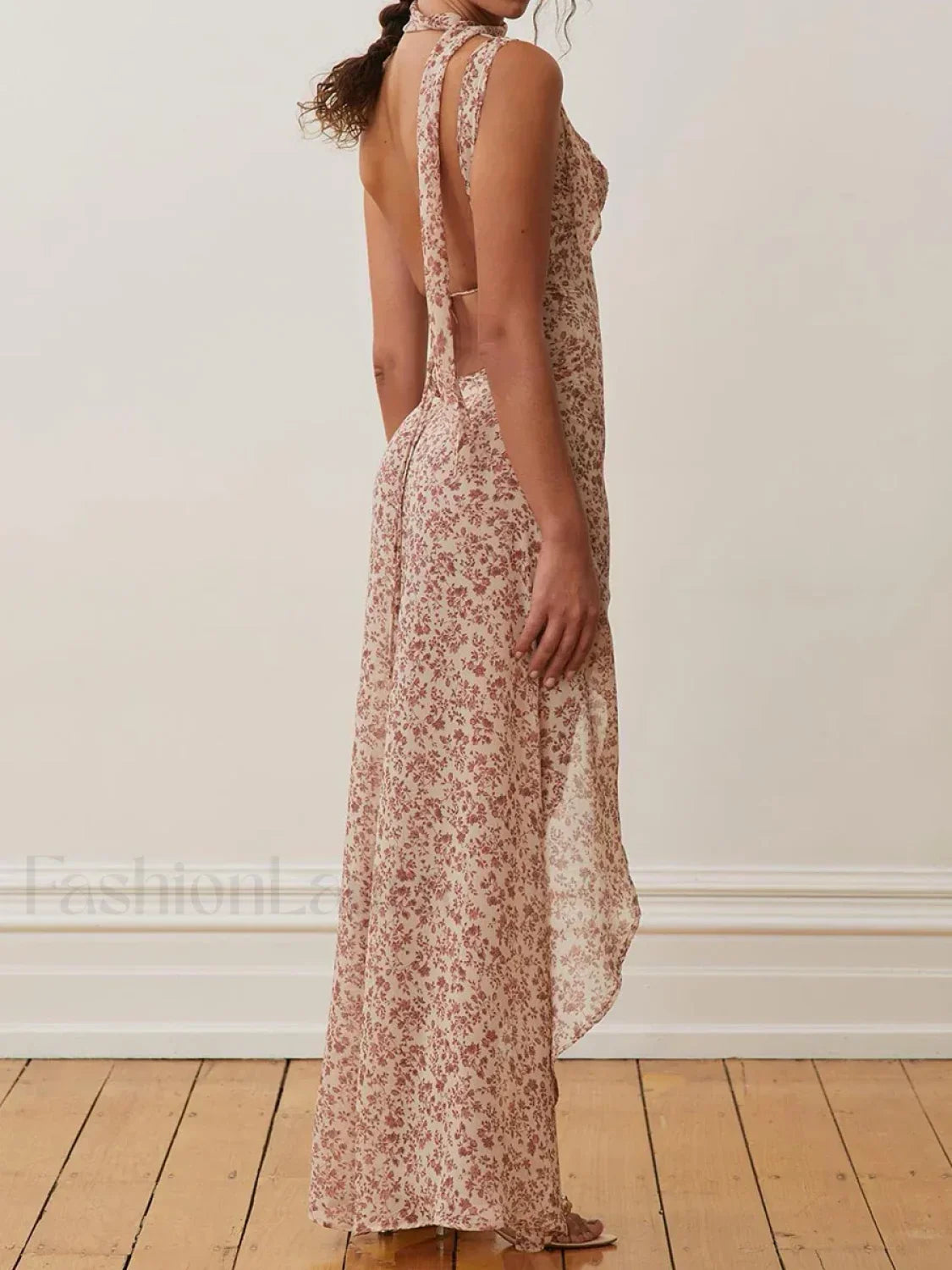 High-Slit Spaghetti Floral Dress