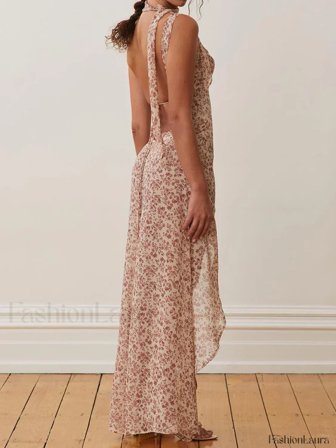 High-Slit Spaghetti Floral Dress