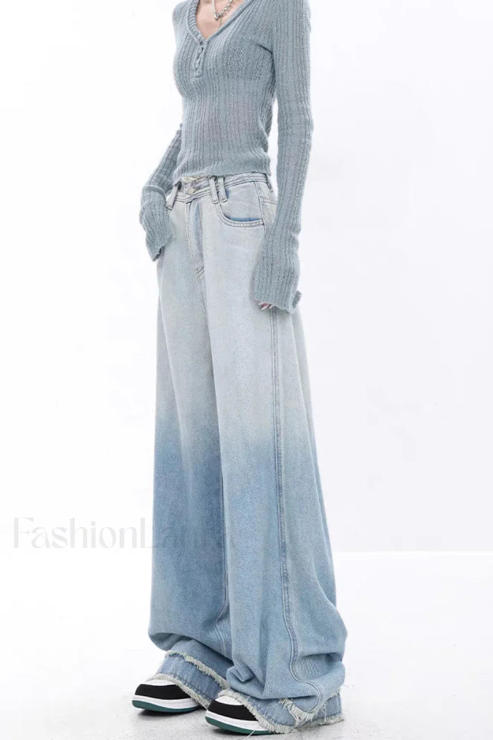 High Waist Draped Gradient Ripped Jeans