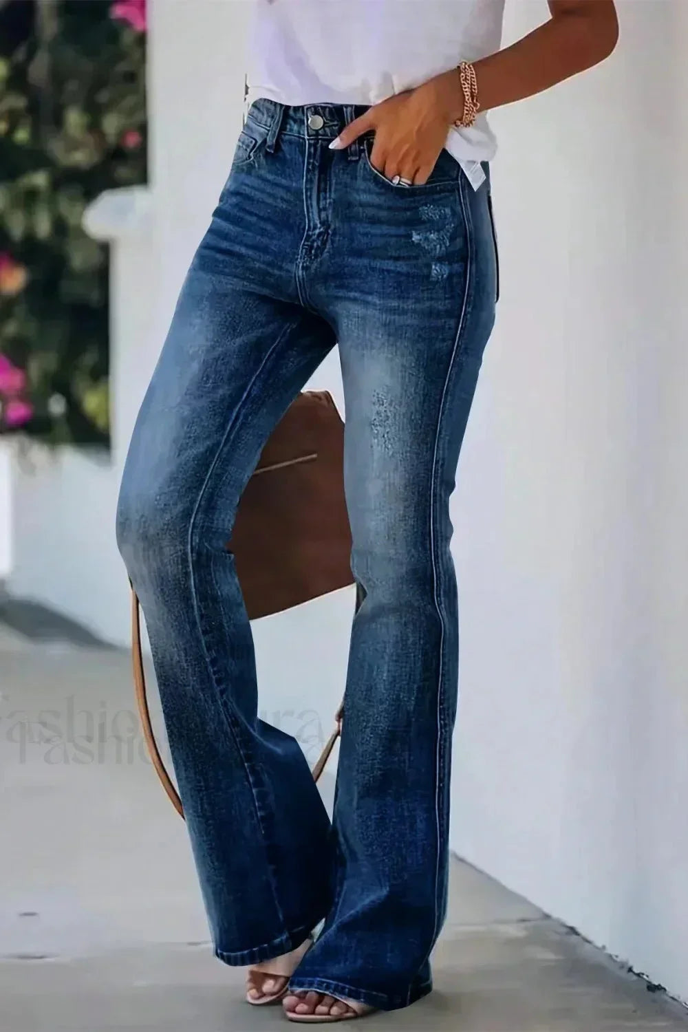 High Waist Flared Denim Jeans Deep Blue / XS