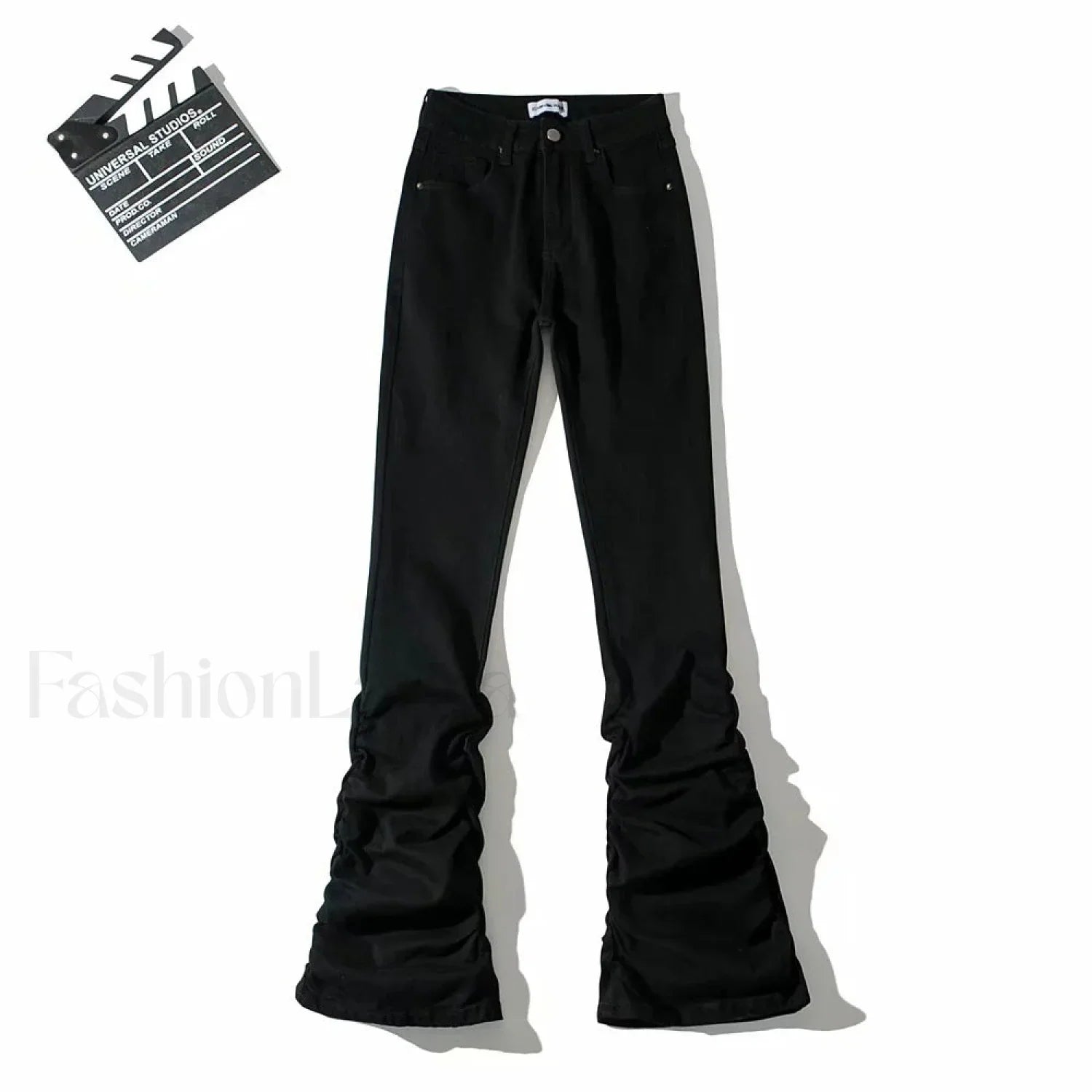 High Waist Graceful Gathered Bootcut Jeans Black / L women clothing