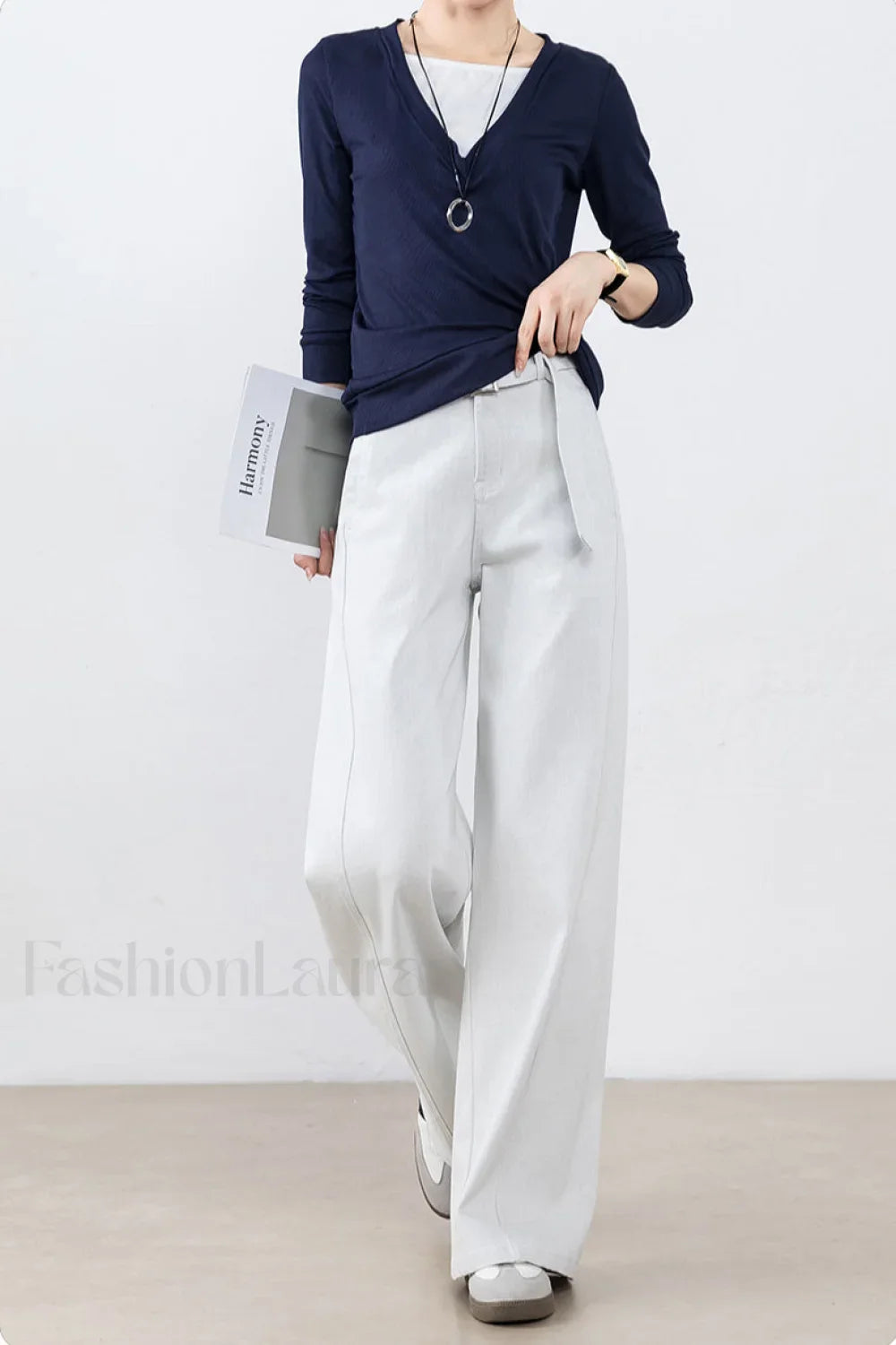 High Waist Loose Straight Leg Jeans White / S
