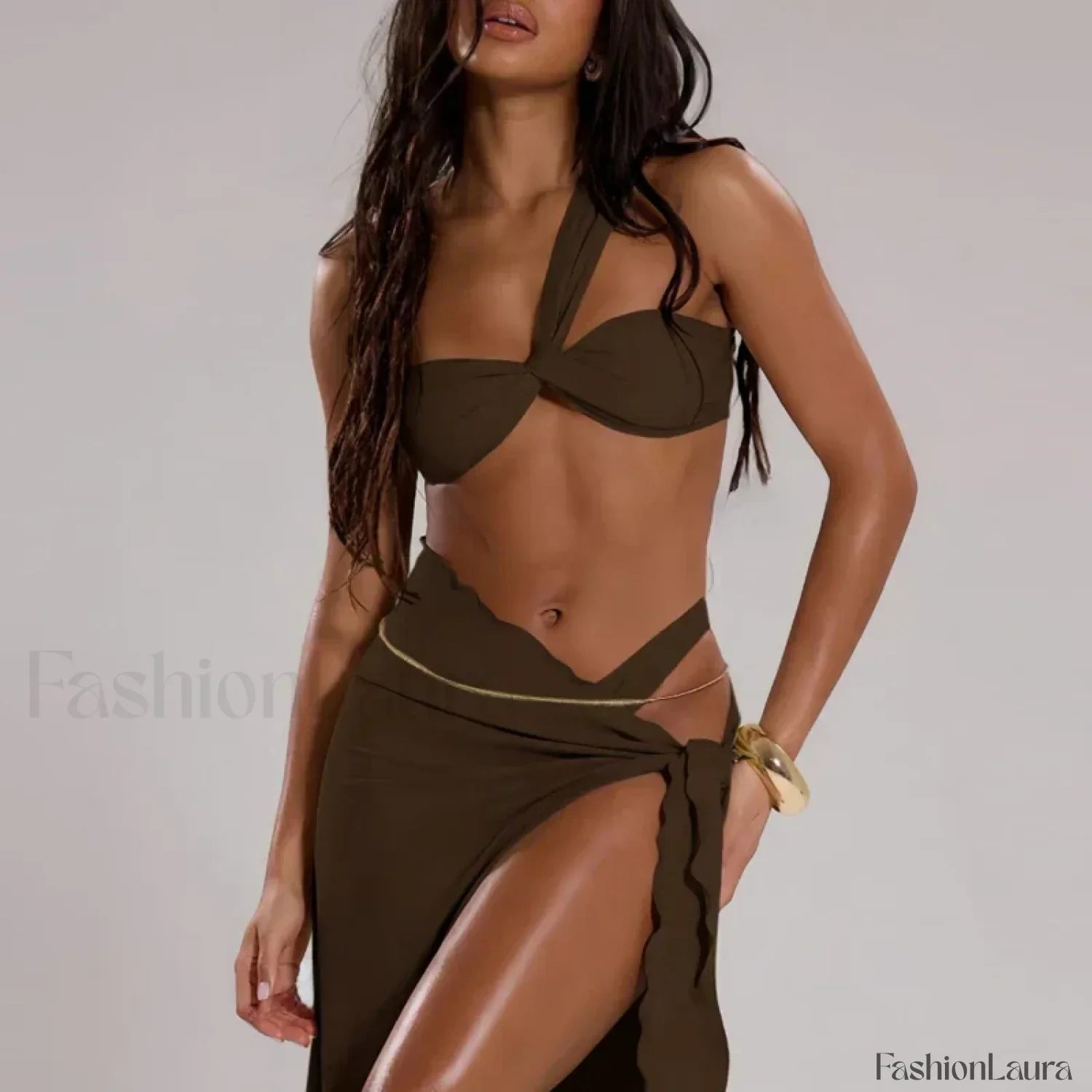 High-Waist One-Shoulder Thong Three Piece Set