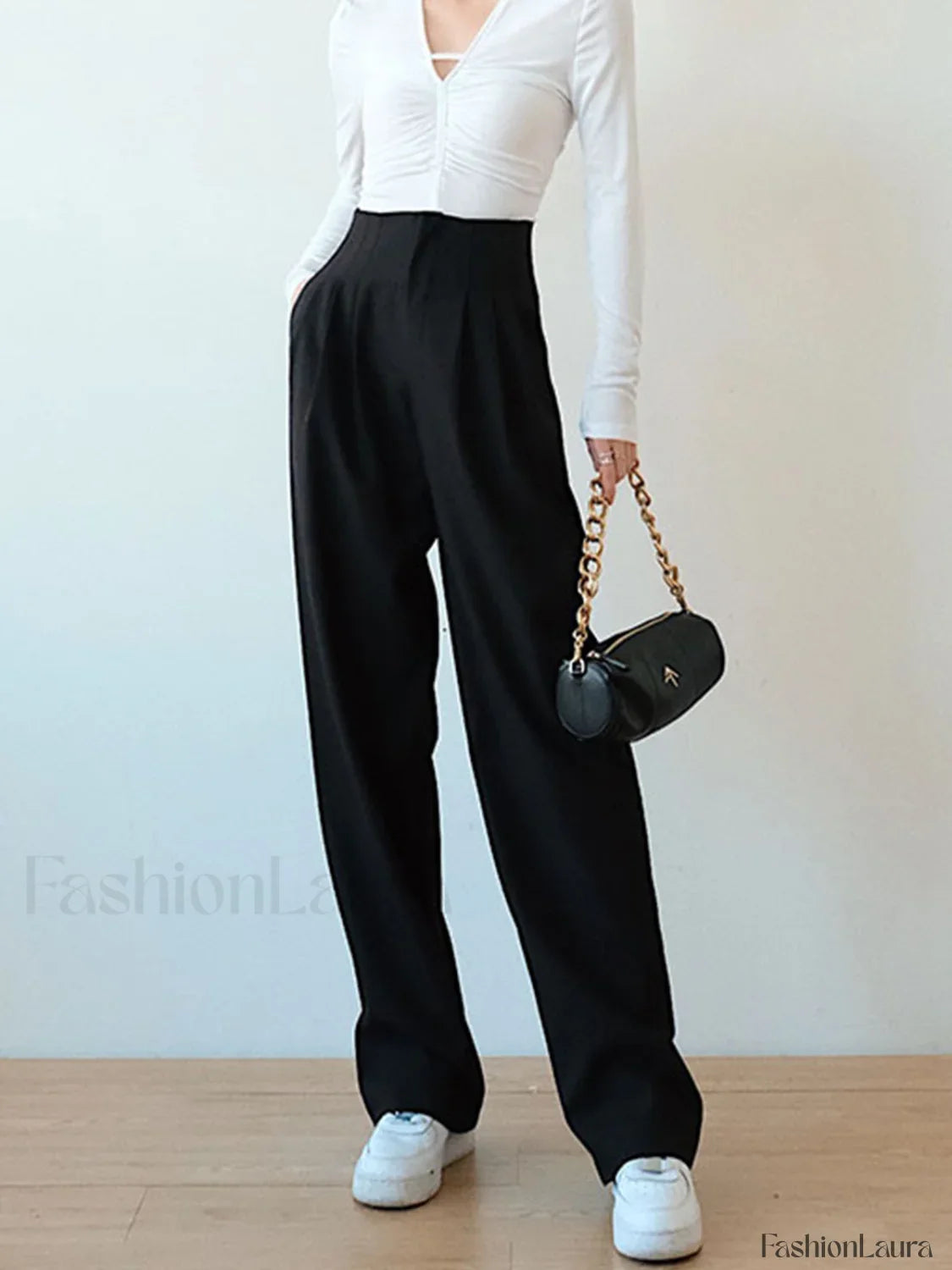 High Waist Pleated Trendy Wide Leg Pants