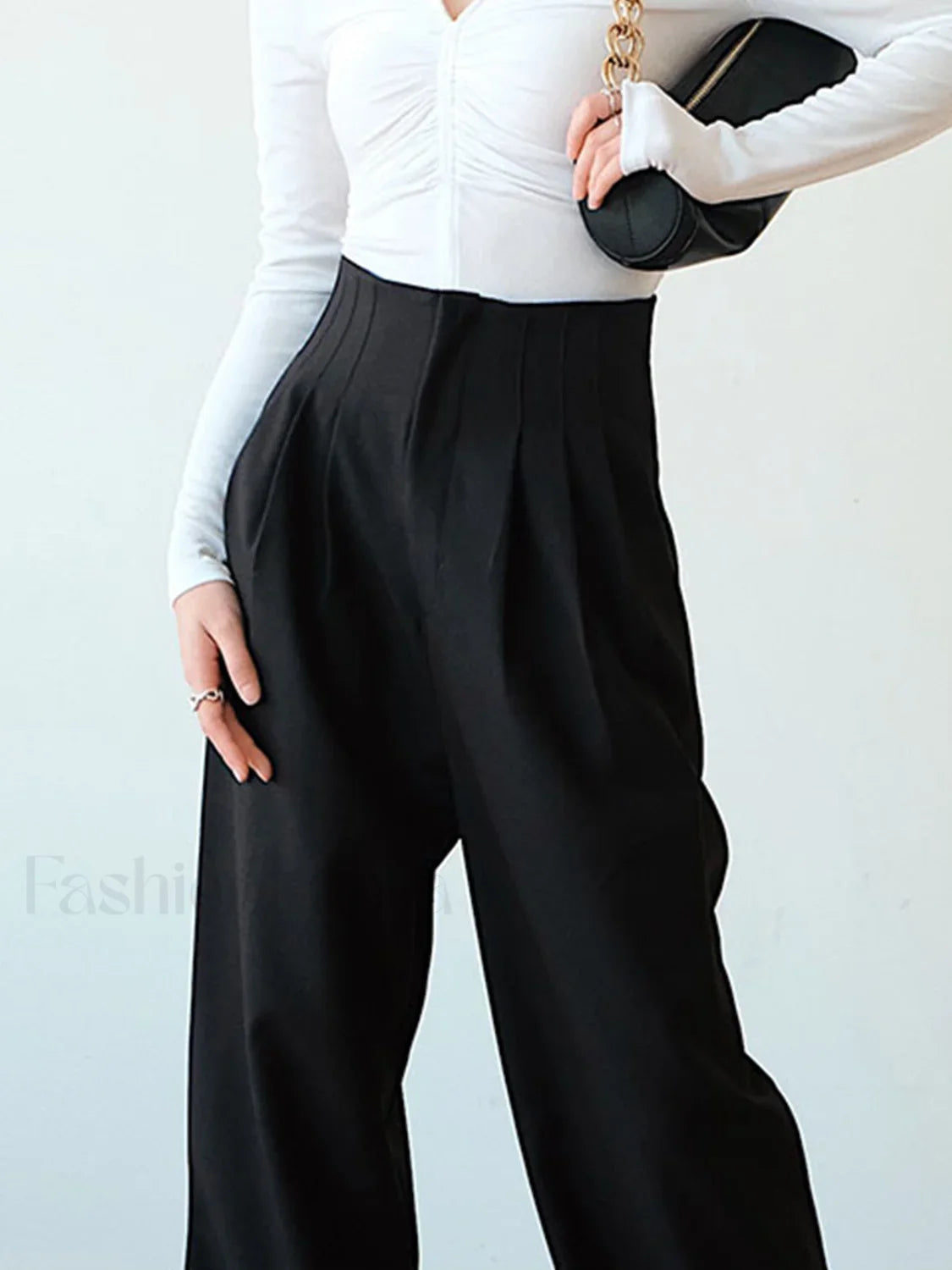 High Waist Pleated Trendy Wide Leg Pants
