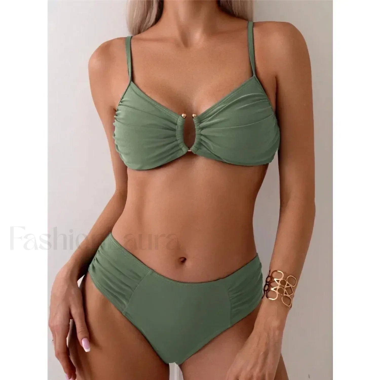 High Waist Push Up Solid Bikini Set