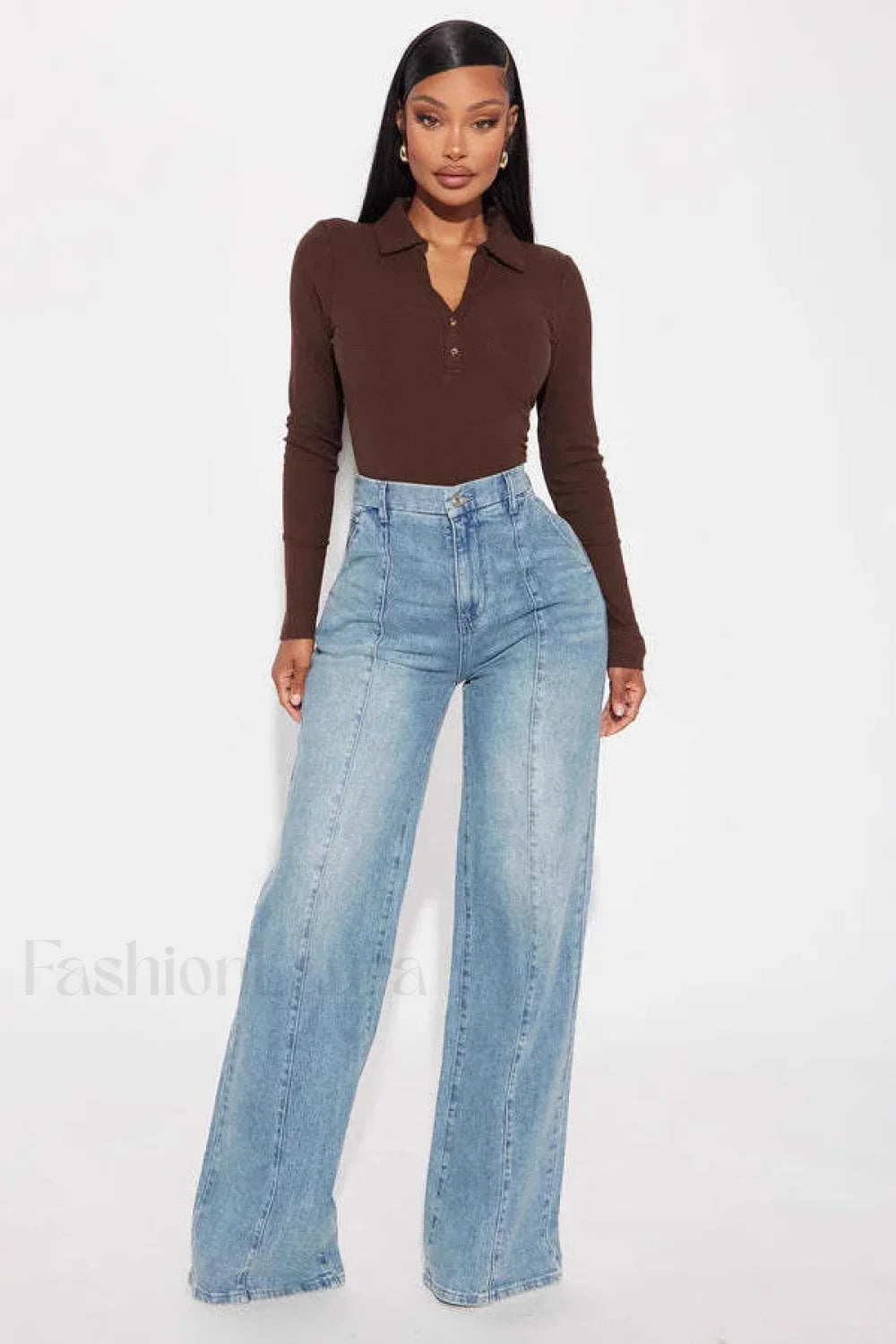 High Waist Straight Leg Jeans Blue / S