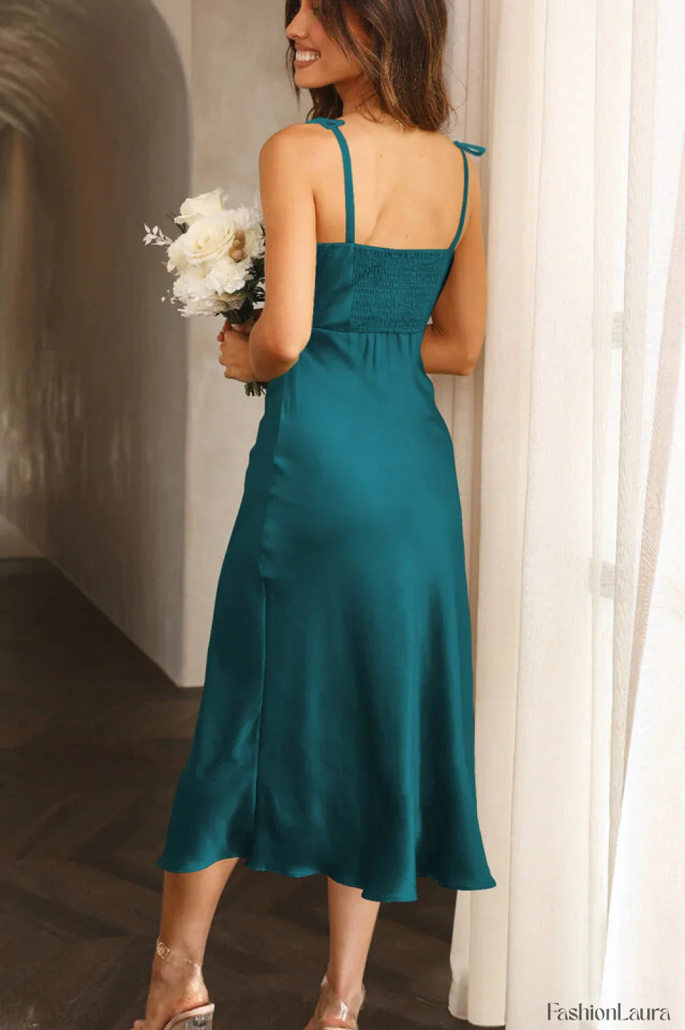 High Waist Stylish Satin Wrap Dress