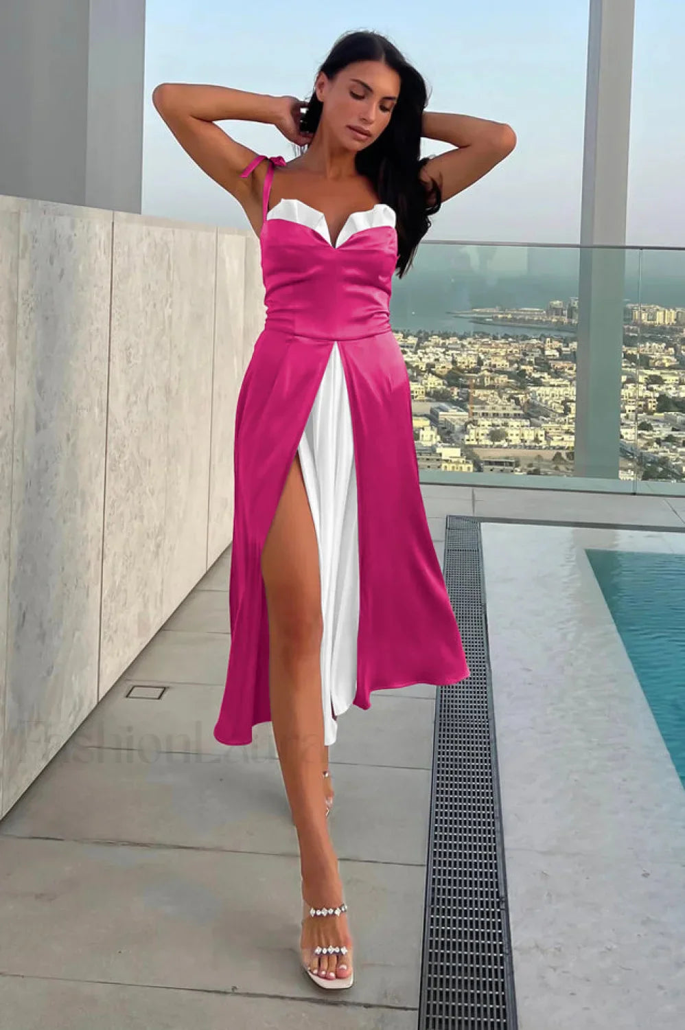 High Waist Stylish Satin Wrap Dress