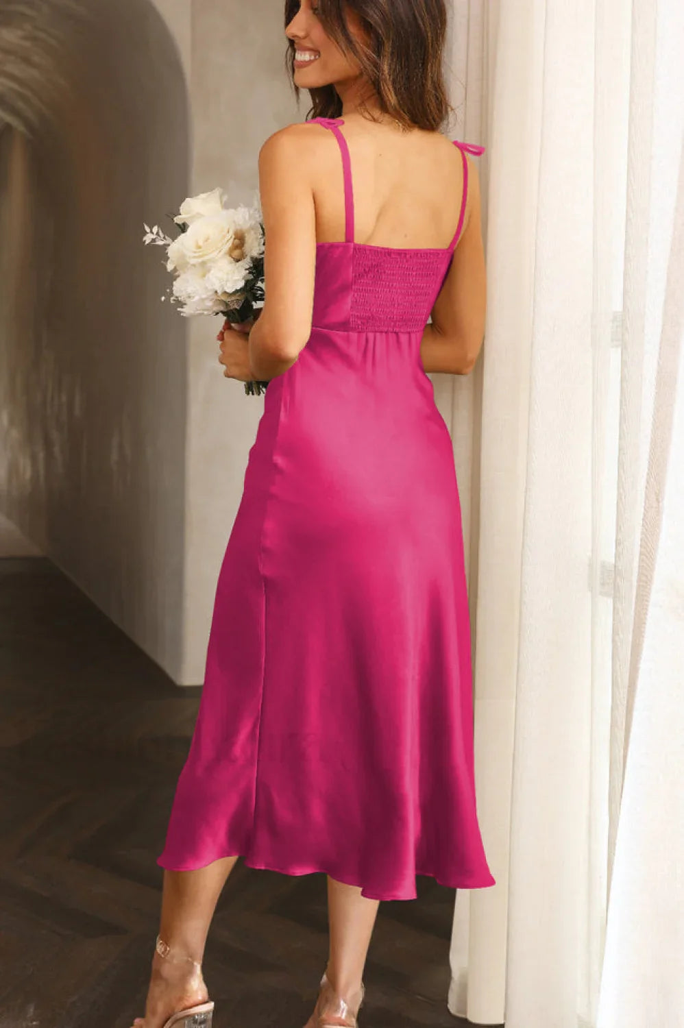 High Waist Stylish Satin Wrap Dress