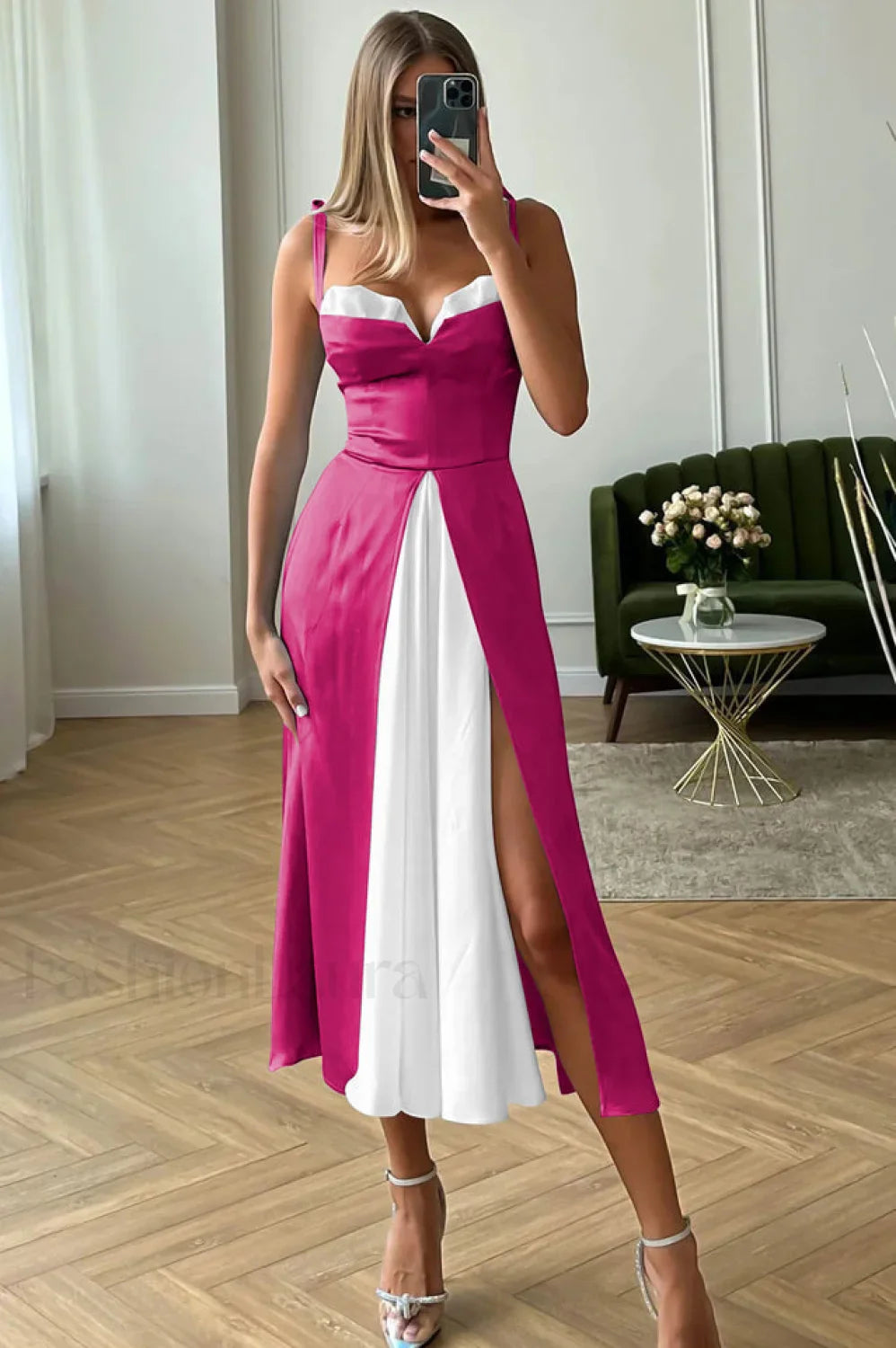 High Waist Stylish Satin Wrap Dress