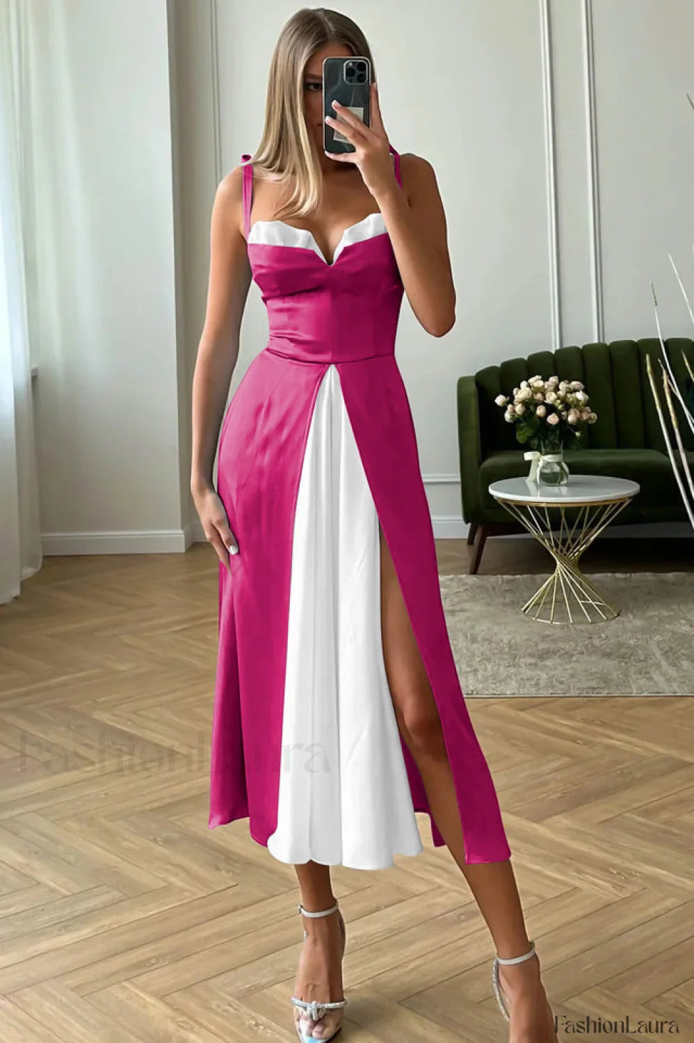 High Waist Stylish Satin Wrap Dress