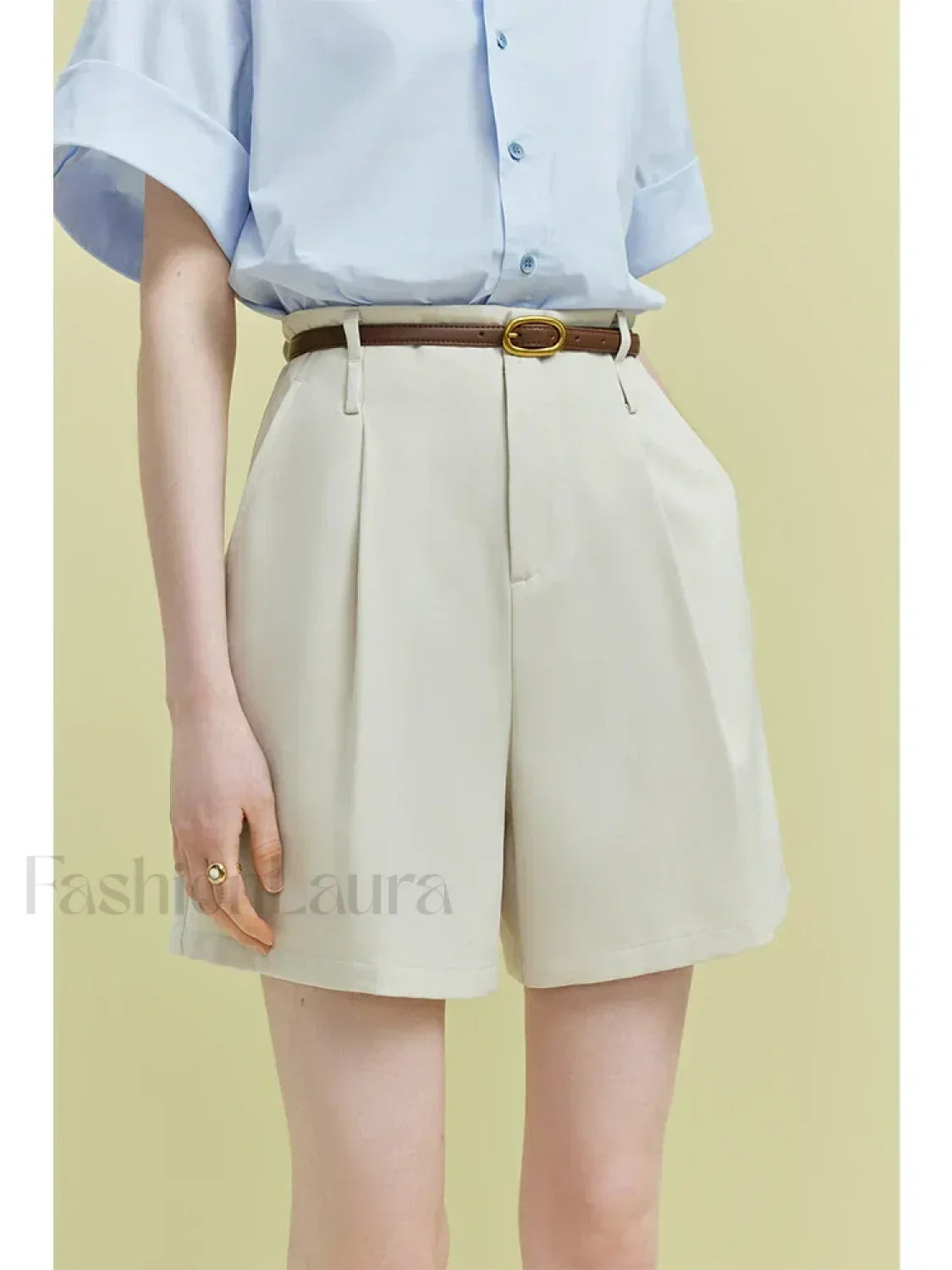 High Waist Twill Pleated Office Lady Short