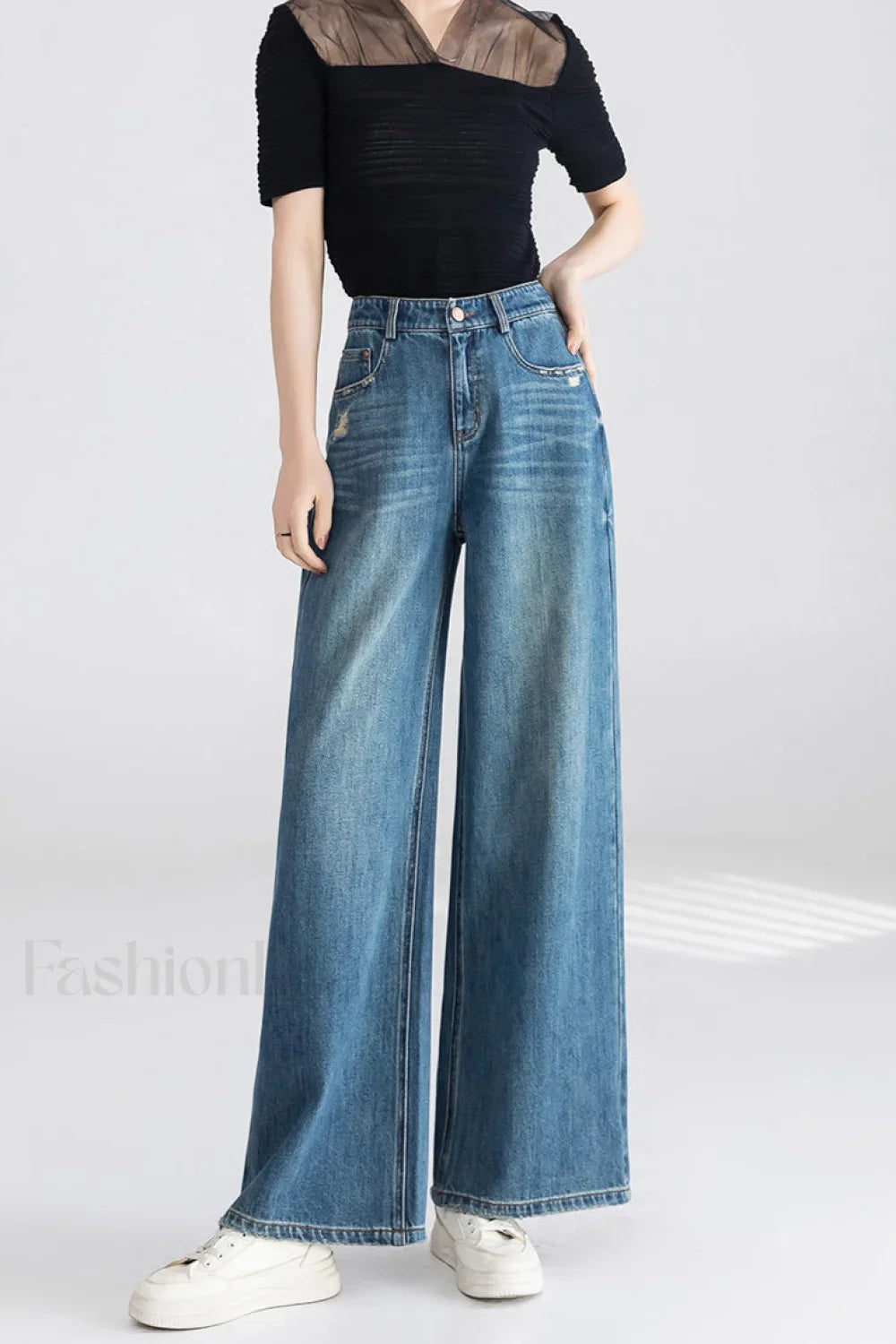 High Waist Wide Leg Cotton Jeans