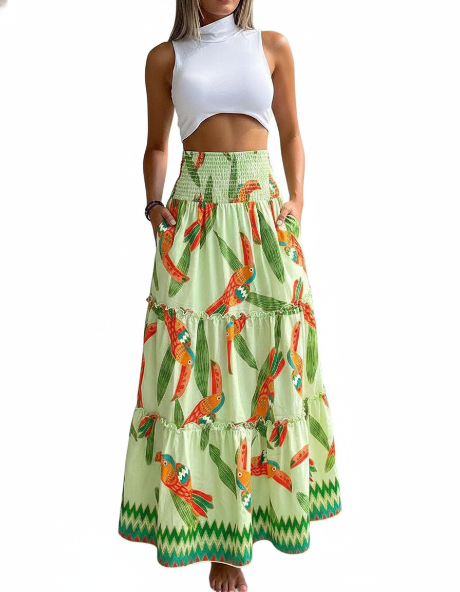 High Waisted A Line Maxi Skirt In Lightweight Breathable Viscose Fabric For Women