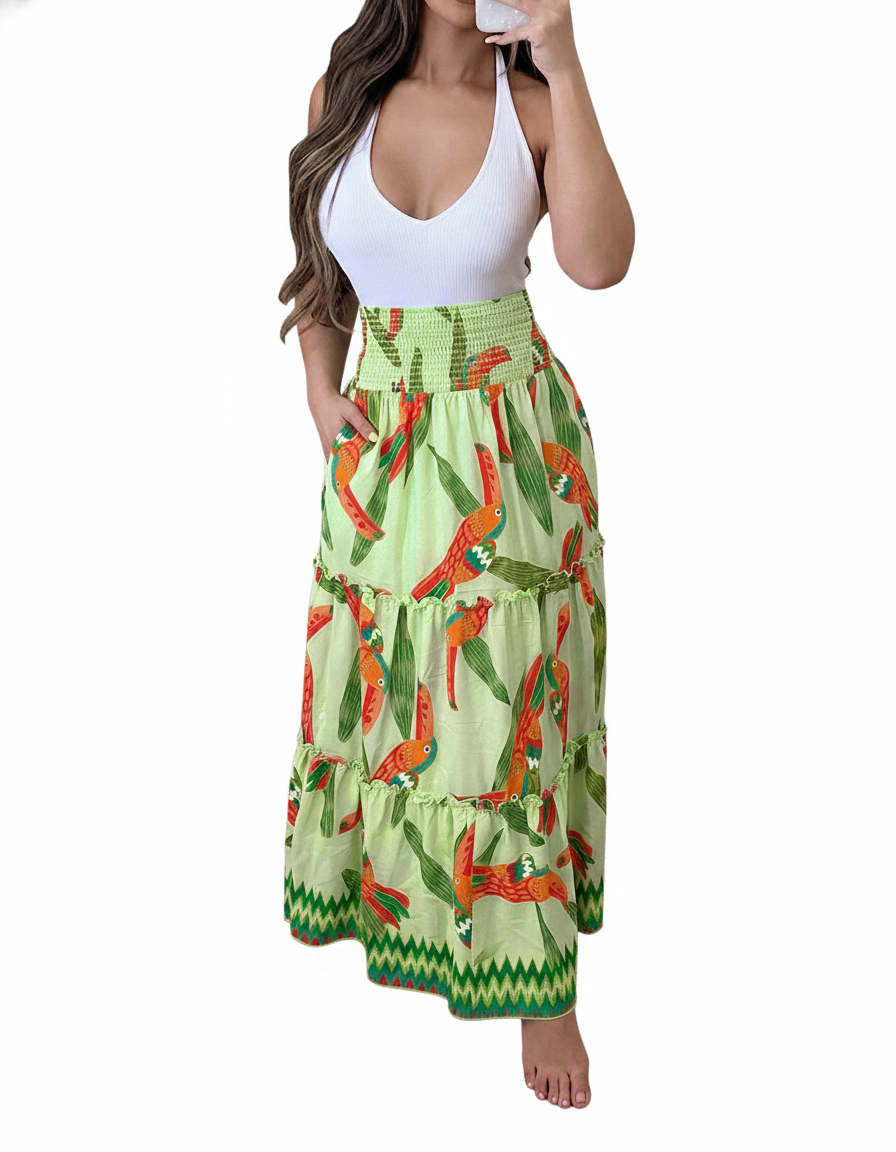 High Waisted A Line Maxi Skirt In Lightweight Breathable Viscose Fabric For Women
