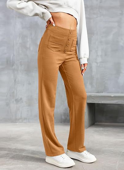High Waist Button Front Patch Pocket Wide Leg Trousers
