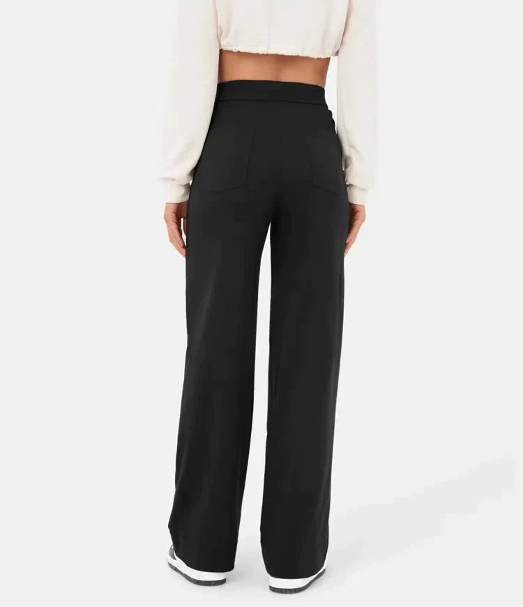 High Waist Button Front Patch Pocket Wide Leg Trousers