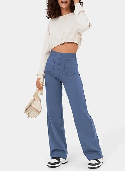 High Waist Button Front Patch Pocket Wide Leg Trousers