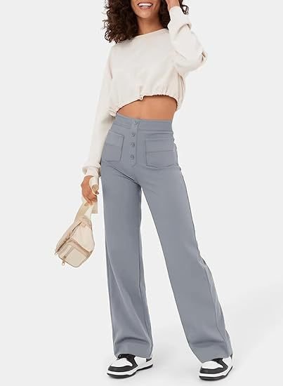 High Waist Button Front Patch Pocket Wide Leg Trousers