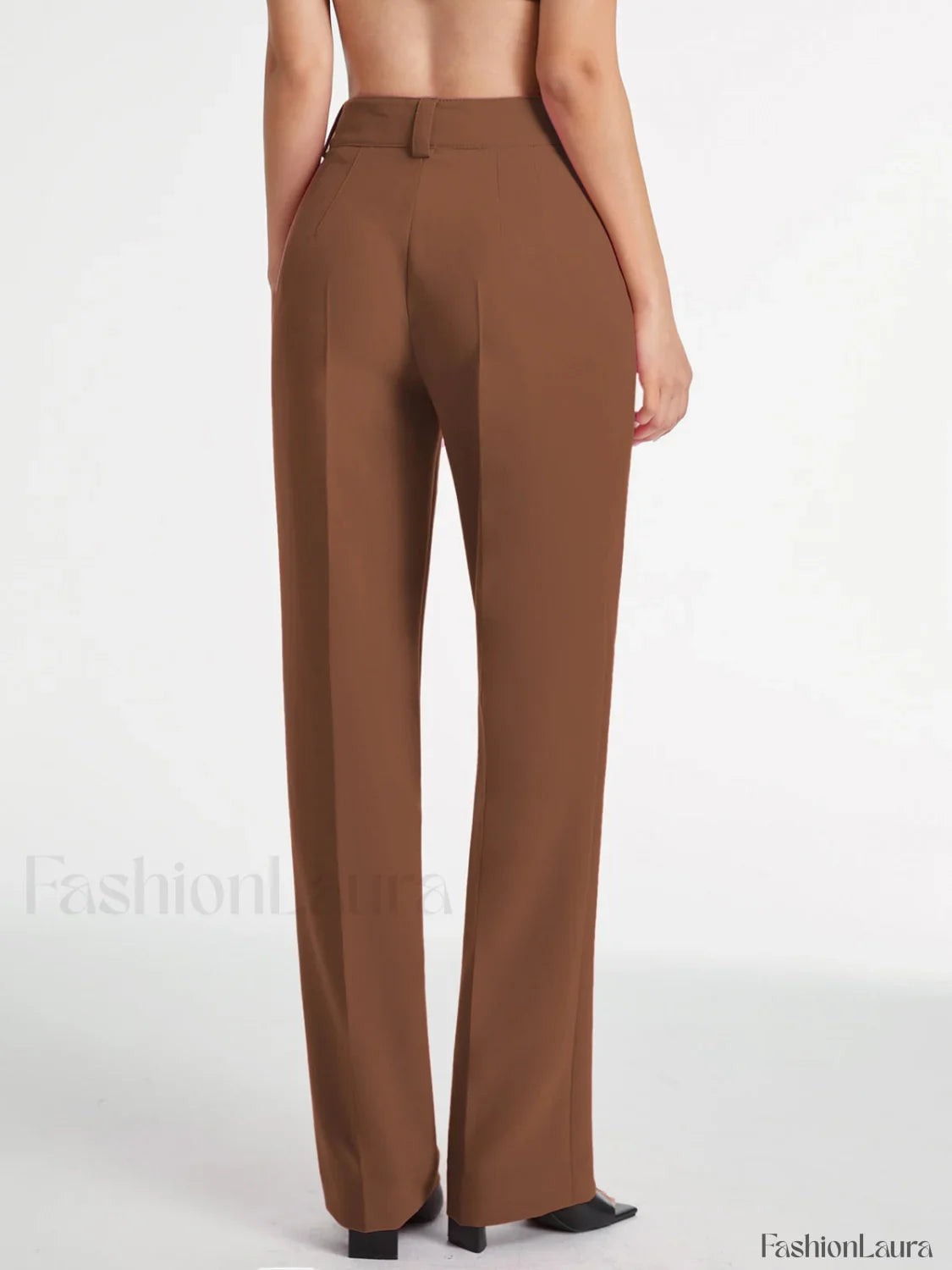 High Waisted Pleat Front Modern Solid Colored Straight Leg Trousers
