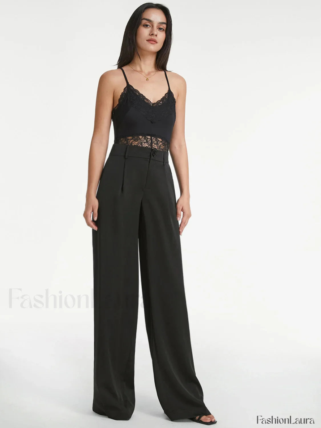 High Waisted Pleat Trendy Front Wide Leg Trousers