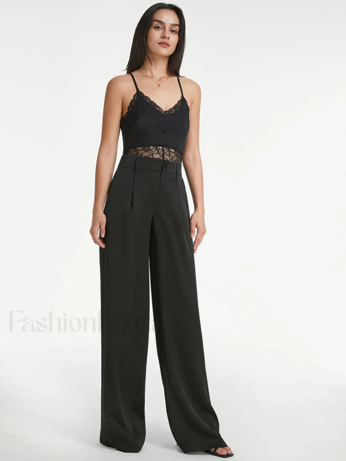 High Waisted Pleat Trendy Front Wide Leg Trousers