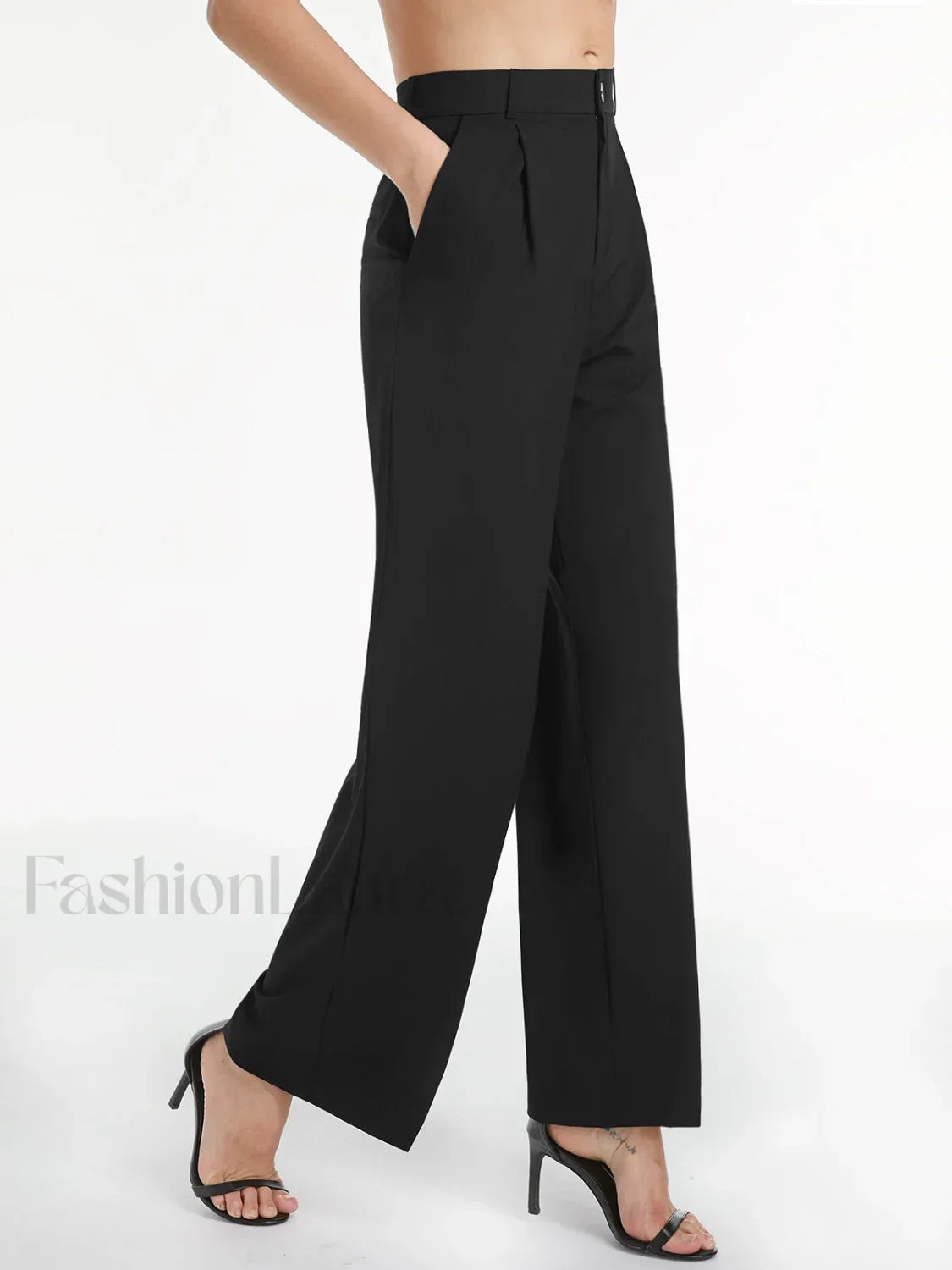 High Waisted Relaxed Trendy Straight Leg Dress Pants Black / XS Pants