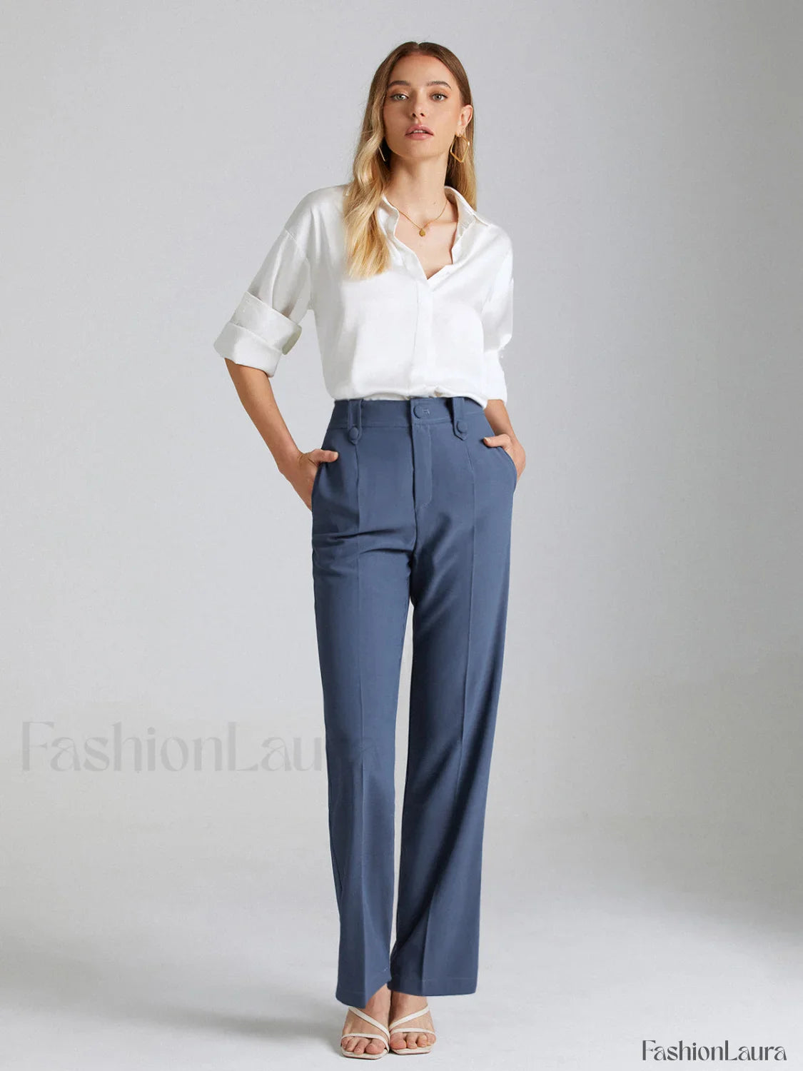 High Waisted Seam Trendy Detail Straight Leg Trousers