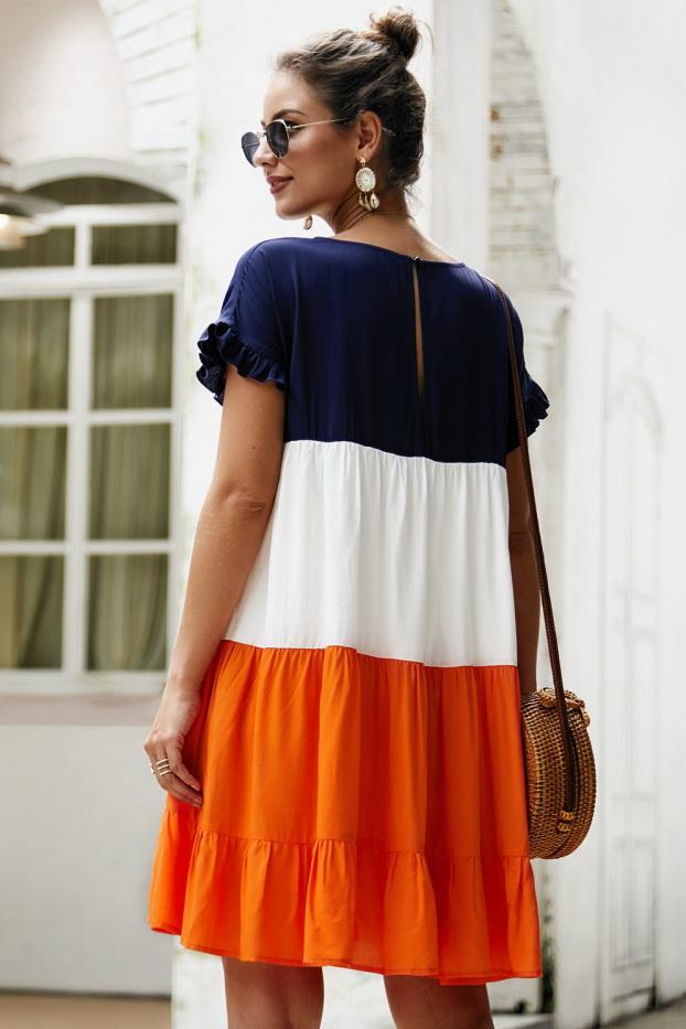 High Waisted Short Sleeve A-Line Dress