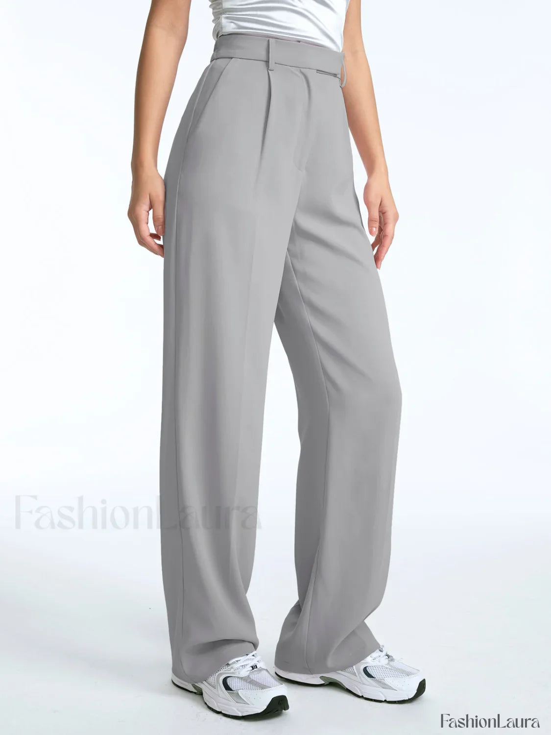 High Waisted Straight Trendy Leg Pleat Front Trousers