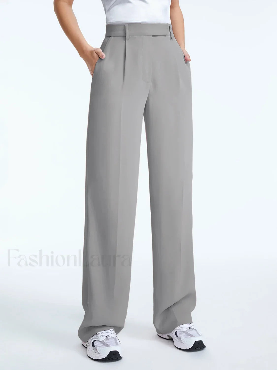 High Waisted Straight Trendy Leg Pleat Front Trousers
