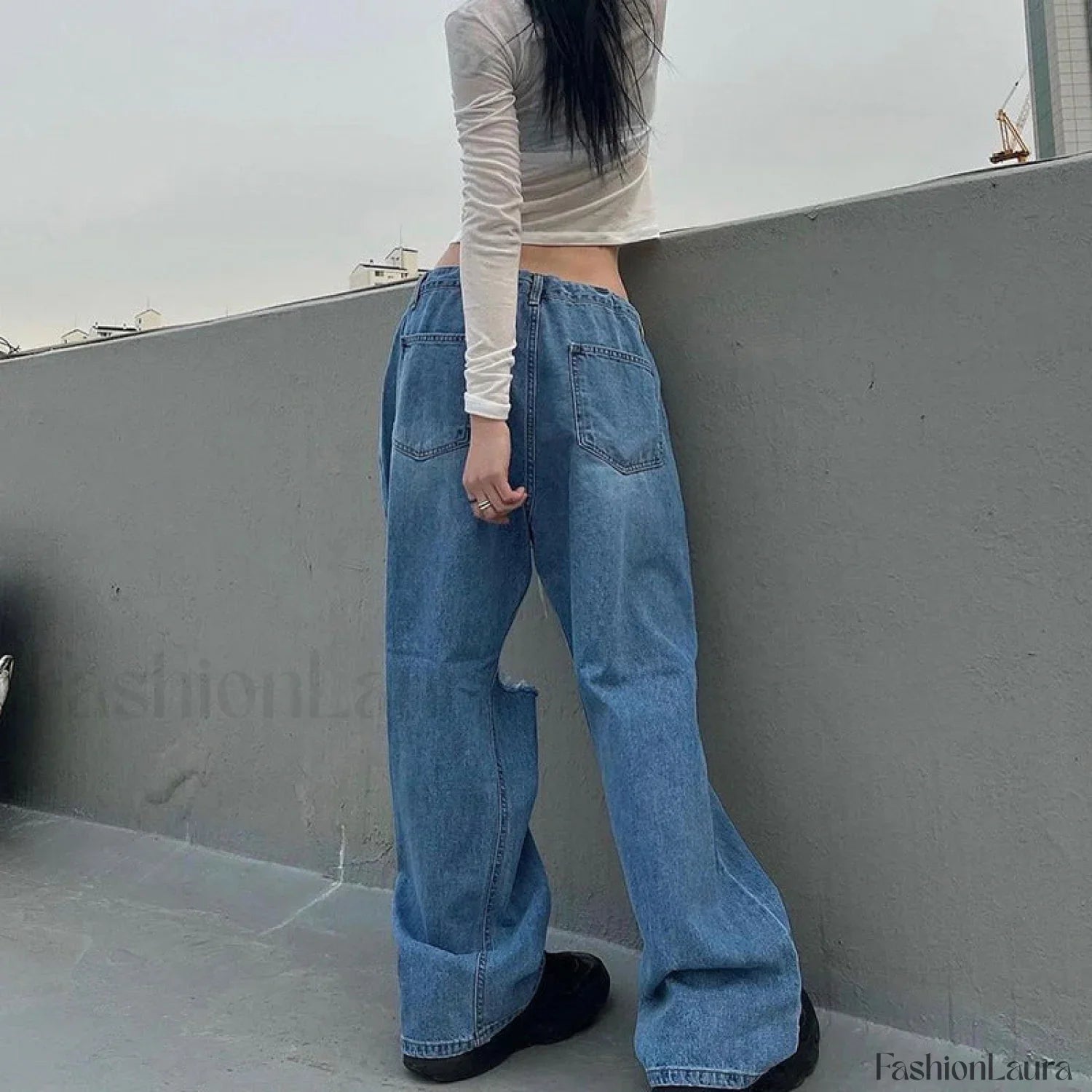 Hip Hop Irregular Ripped Modern High Waist Tie Loose Pants