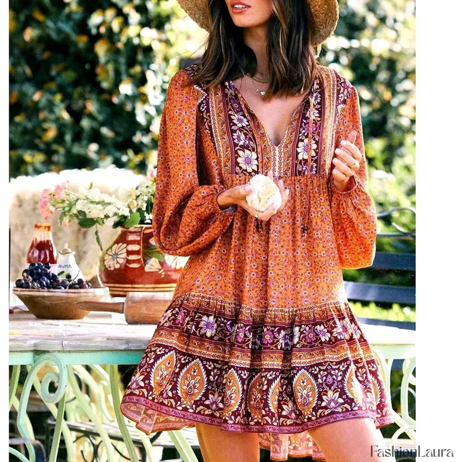 Hippie Tie-Up Ruffled Boho Dress