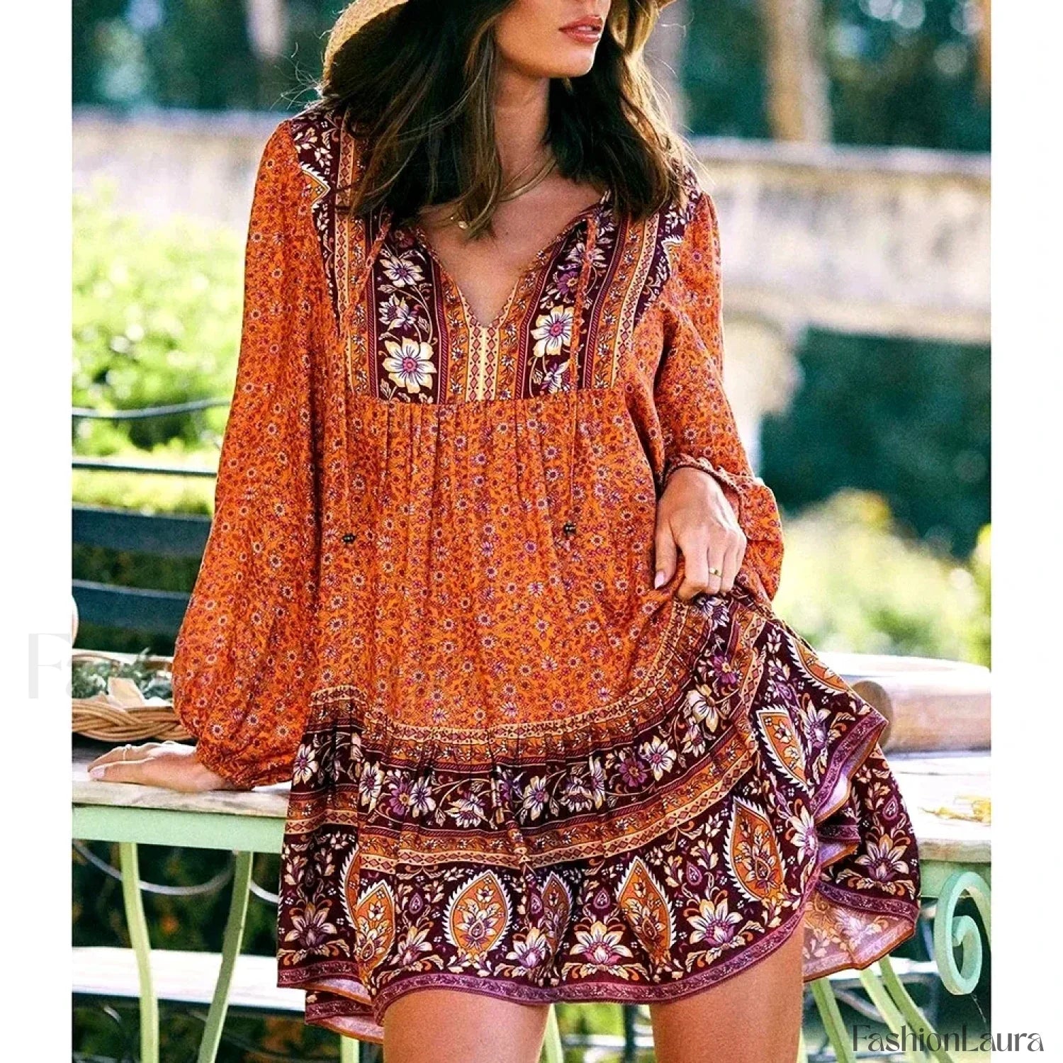 Hippie Tie-Up Ruffled Boho Dress